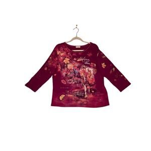 Studio Gem size XL burgundy autumn shirt cabin scenery casual 100% cotton